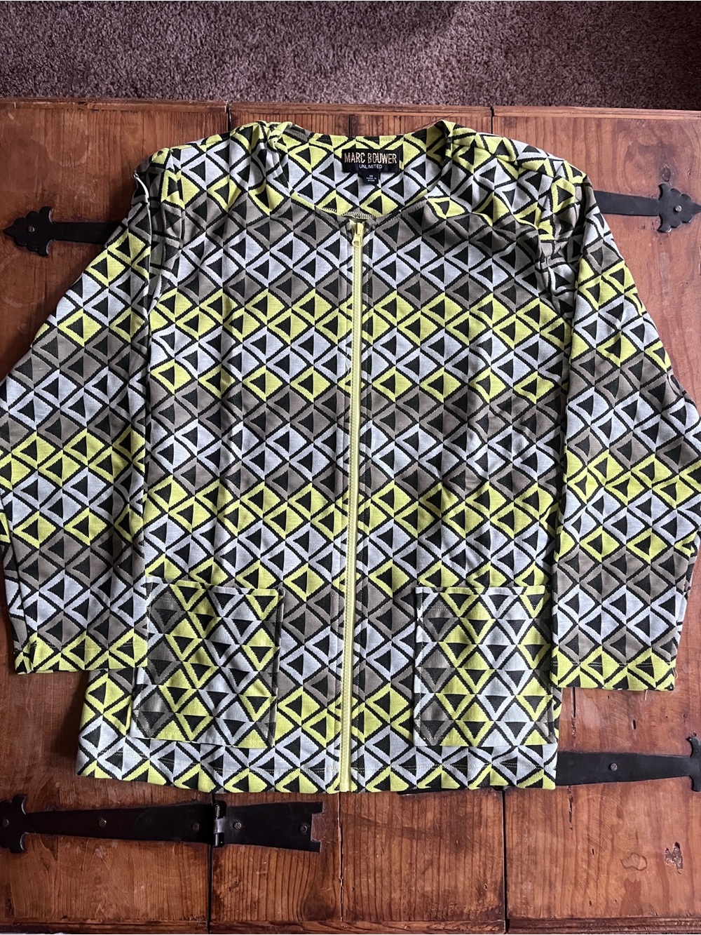 Marc Bouwer Yellow, Gray & Black Geometric Zip Jacket